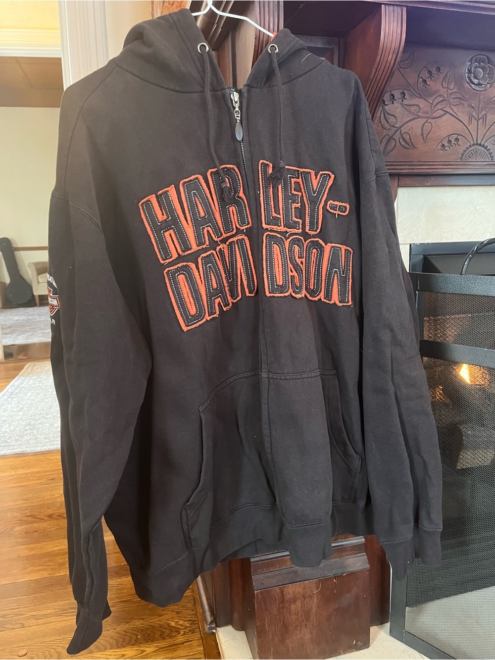 Harley-Davidson Black Hoodie with Orange Lettering